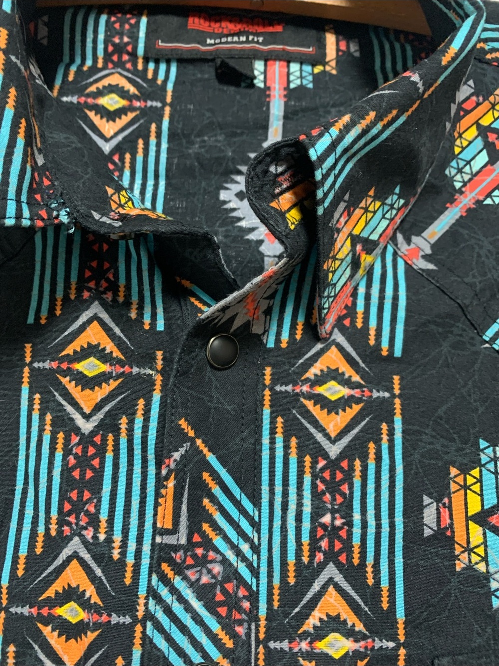 Rock & Roll Denim Aztec Rodeo Snap Black Shirt Size XL - Picture 3 of 5